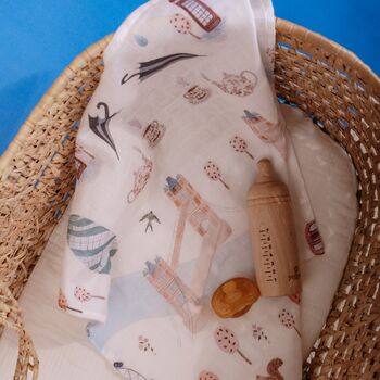 Muslin Swaddle Blanket London Map Baby Shower Gift Xl, 6 of 12