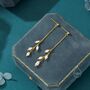 Sterling Silver Tiny Oval Pearl Long Dangle Earrings, thumbnail 2 of 12