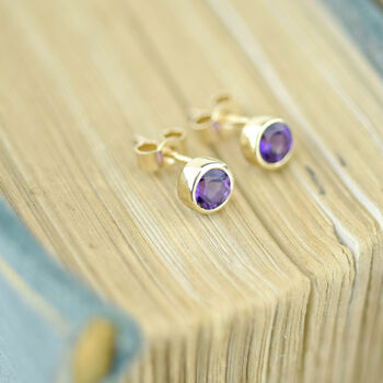 Solid 9ct Recycled Gold 4mm Amethyst Solitaire Studs, 3 of 7