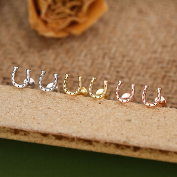 Sterling Silver Horseshoe 16 G Flat Back Labret Earrings, 6 of 11