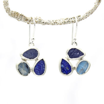Tanzanite Moonstone And Lapis Lazuli Silver Earrings, 3 of 4