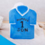 Football Number One Son Birthday Card With Blue Or Red T Shirt Design, thumbnail 1 of 8