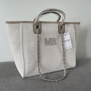 Personalised Stone Large Chain Initial Tote Beach Bag, 7 of 10