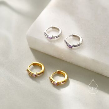 Dainty Purple Cz Huggie Hoop Earrings, 3 of 11