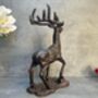 33cm Heavy Cast Iron Deer Figurine Standing Stag On Plinth, thumbnail 8 of 9