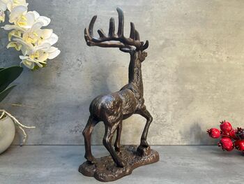 33cm Heavy Cast Iron Deer Figurine Standing Stag On Plinth, 8 of 9