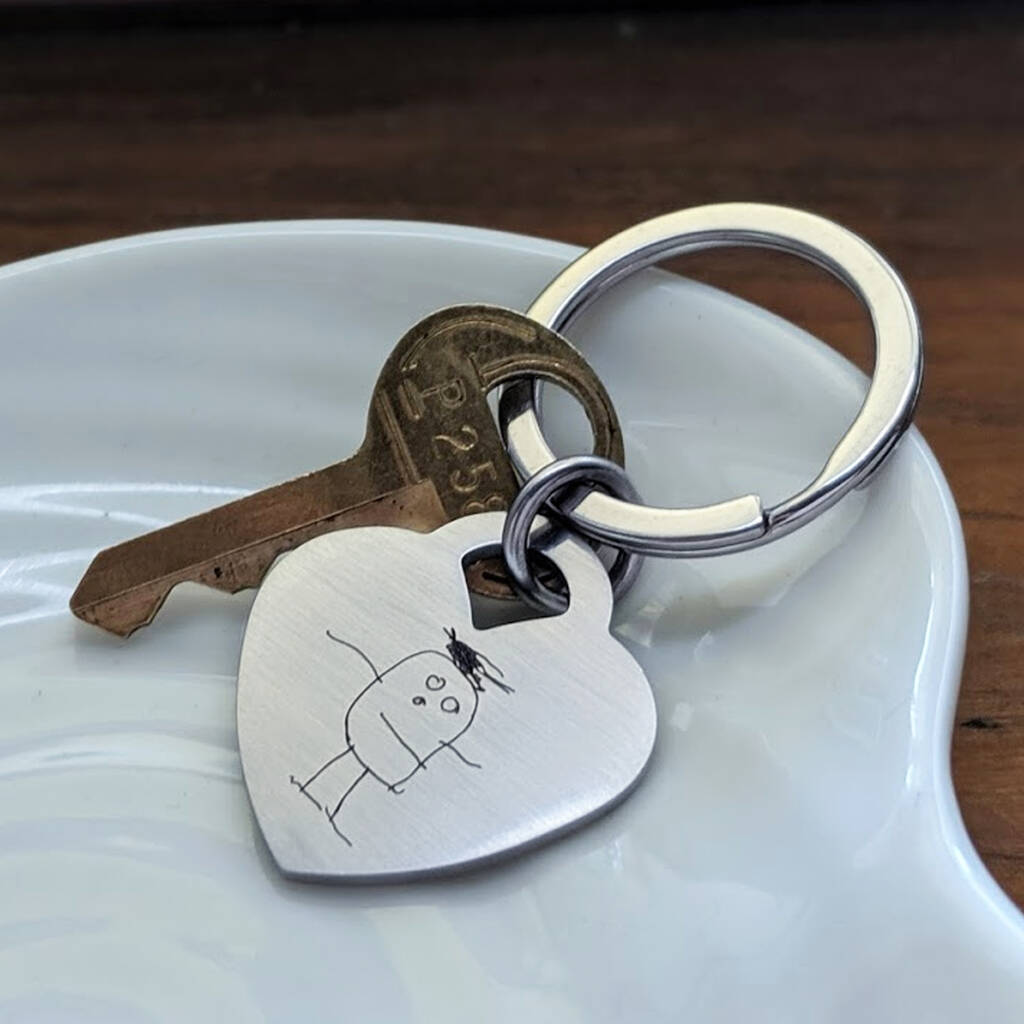 Image of Personalised Child's Drawing Heart Keyring