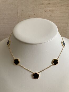 18 K Gold Plated Five Clover Necklace Gold Black, 4 of 4