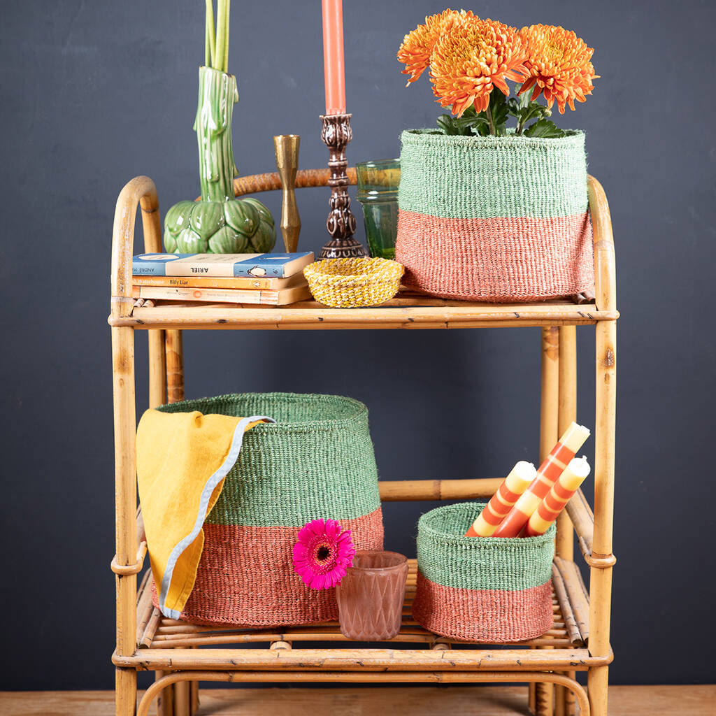 Coral And Green Duo Colour Block Basket, 1 of 8
