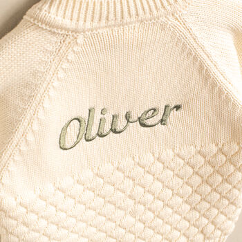 Personalised Pebble Knit Baby Cardigan – Name On Back, 2 of 12