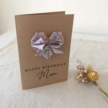 Personalised Birthday Floral Origami Heart Kraft Card, 6 of 9