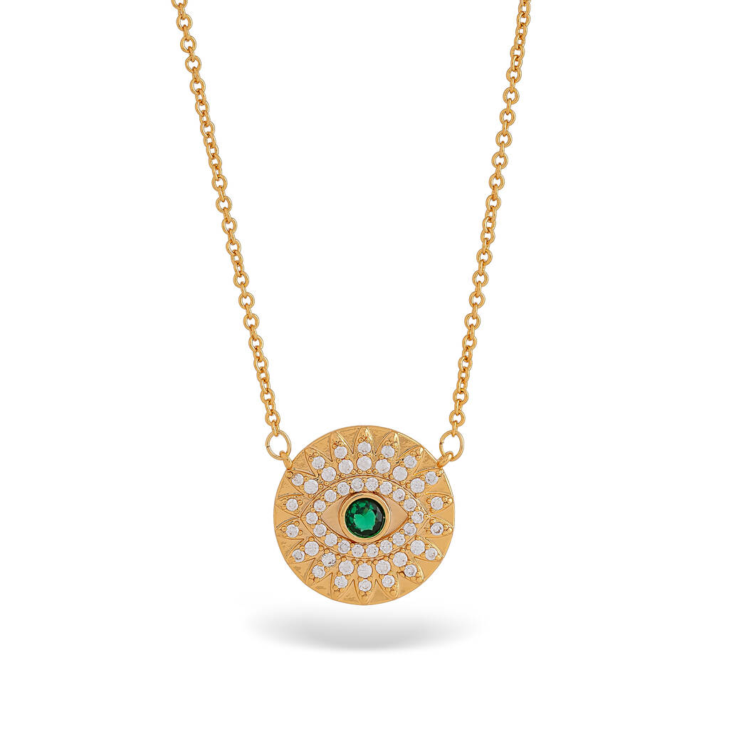 Emerald Green Cubic Zirconia Evil Eye Charm Necklace, 1 of 1