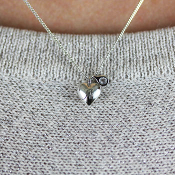 Heart Initial And Diamond Necklace Silver, 2 of 4
