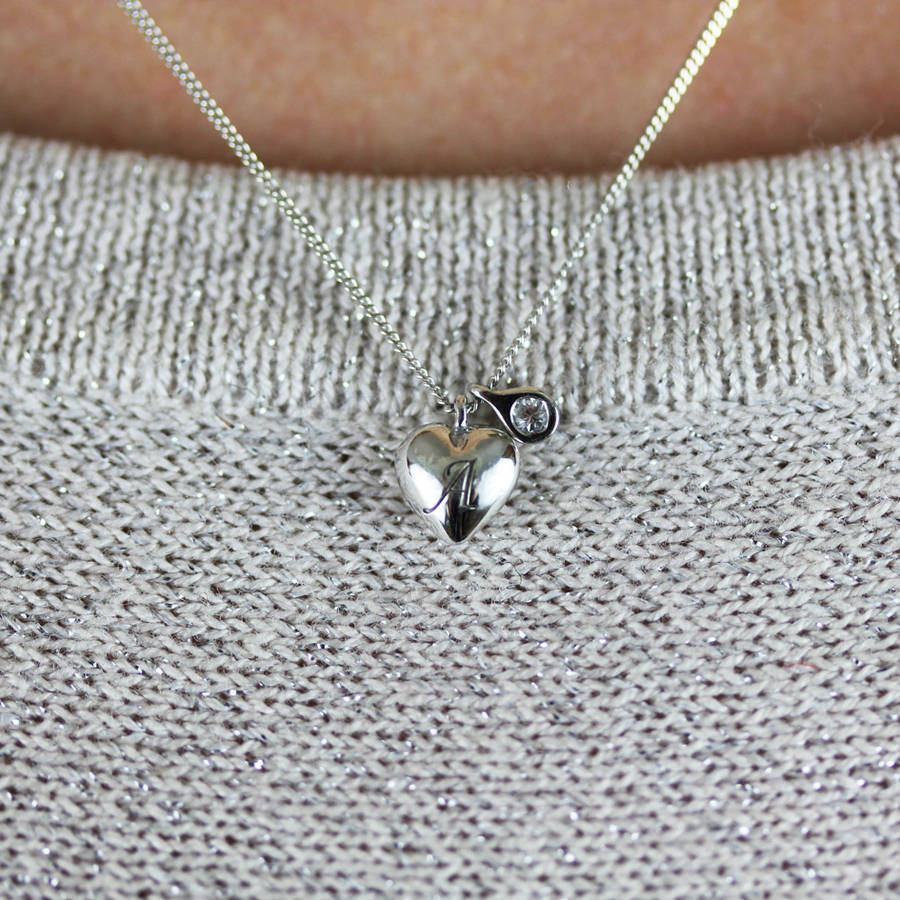 Heart Initial And Diamond Necklace Silver By Lee Renee