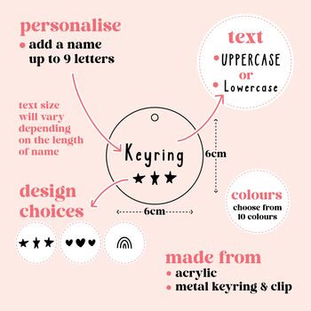 Round Acrylic Personalised Name Keyring, 4 of 8