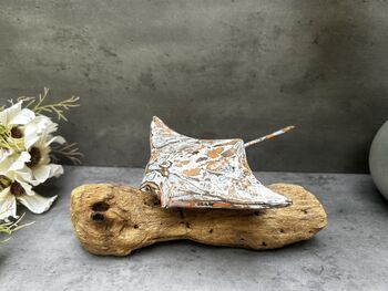 Multi Coloured Wooden Stingray On Teak Root Stand Gift, 7 of 12