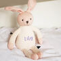 Crochet Bunny In Pink Stripes Soft Toy For Baby And Toddler, thumbnail 1 of 12
