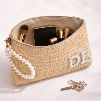 Personalised Custom Straw Pearl Patch Clutch Bag, 3 of 3