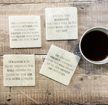 Set Of Four Marble Famous Cricket Quotes Coasters, 3 of 4