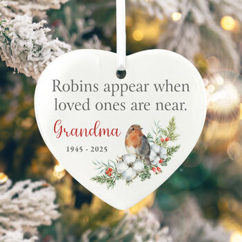 Robins Appear Ceramic Heart Hanging Decoration Bauble + Gift Box, 7 of 7