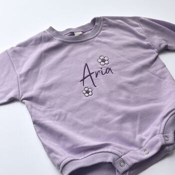 Personalised Embroidered Baby Sweatshirt Romper With Glitter Florals, 2 of 2