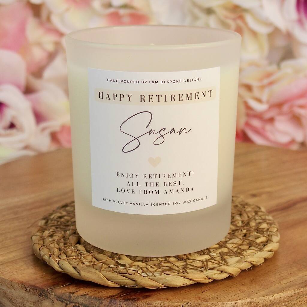 Retirement Personalised Candle Gift By L&M Bespoke Designs