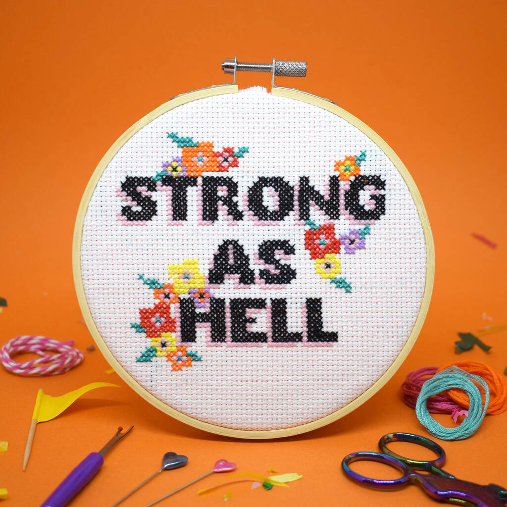 Strong As Hell Cross Stitch Craft Kit, 1 of 3