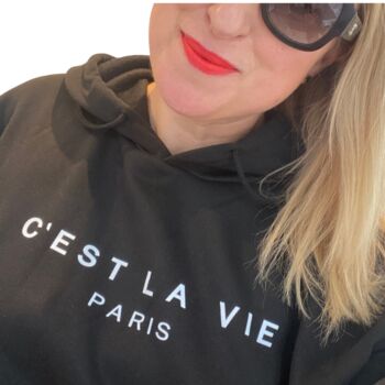 'C'est La Vie' Black Hoodie – Cosy Gift For Her Summer Sale, 3 of 4