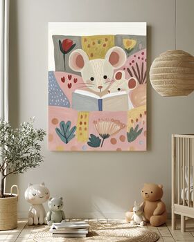 Bedtime Story Mouse Nursery Art Print, 2 of 5