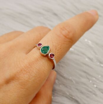 Pink Tourmaline, Emerald Silver Ring, 2 of 7