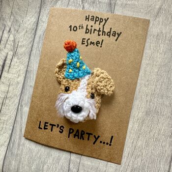 Personalised Name Age Party Dog Crochet Birthday Card Handmade, 3 of 12