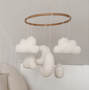 Boucle Cloud And Moon Mobile Nursery Decor, 6 of 6