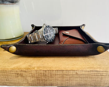 Personalised Leather Desk Coin Tray, Chocolate Brown, 7 of 12