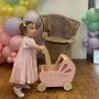 Personalised Flat Packed Pink Wooden Push Along Toy Pram, thumbnail 3 of 4