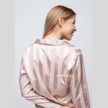 Beige Stripe Satin Women's Silk Sleepwear Pyjama Set, 12 of 12