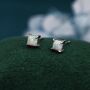 White Opal Square Stud Earrings In Sterling Silver, thumbnail 4 of 12