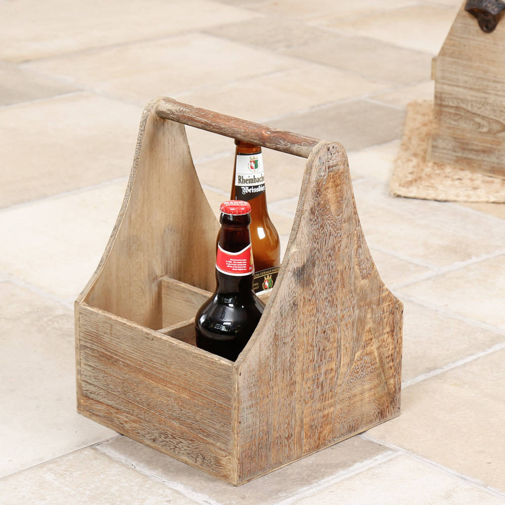 personalised wooden vintage four beer bottle carrier by dibor