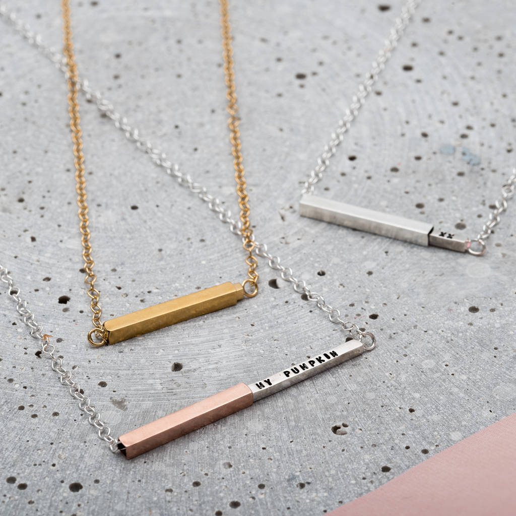 Personalised Secret Message Bar Slider Necklace By Posh Totty Personalised Secret Message Bar Slider Necklace In Various Metal Combinations