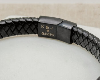 Men's Personalised 'Secret Message’ Black Pu Leather Bracelet, 2 of 5