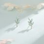 Sterling Silver Small Green Opal Leaf Stud Earrings, thumbnail 2 of 11