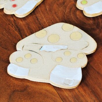 Ceramic Toadstool Mushroom Coasters With Yellow Dots, 2 of 6
