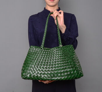 Woven Leather Shoulder Beach Bag, 4 of 12