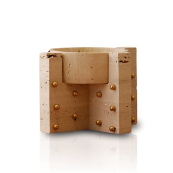 Travertine And Brass Studded Vessel, 2 of 2