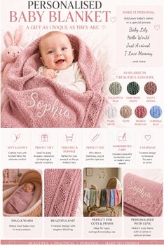 Personalised Baby Blanket Embroidered With Name Soft Customised Blanket For Newborn Baby Girl Cot And Pram Blanket Baby Girl Present 100x80cm, 3 of 12