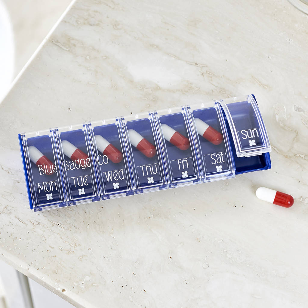 weekly pill box with herringbone case by blue badge co