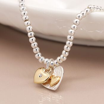 Silver And Gold Plated Double Heart Bracelet, 2 of 3