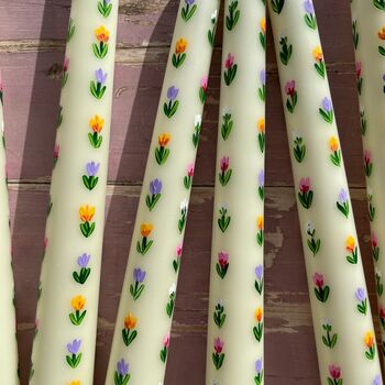 Ivory Hand Painted Tulip Floral Candles, 2 of 6