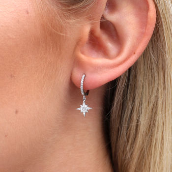 Sterling Silver And Crystal Celestial Huggie Earrings, 3 of 7