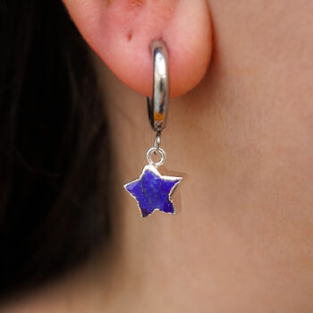 Lapis Lazuli Star Hoop Earrings, 2 of 10