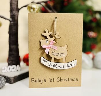 Personalised 1st Christmas Card 2024 Reindeer Decoration, 3 of 4